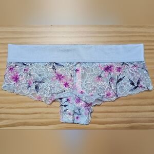 PINK Victoria's Secret Baby Blue Floral Lace Cheekster Panties Size S